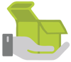 A graphical representation of a delivery box in hand.