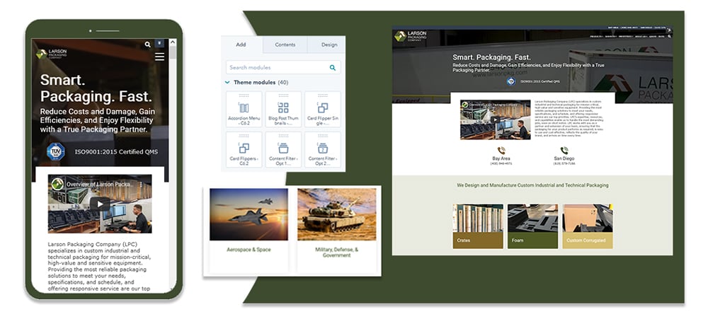 A website template showing different features used to build a website.